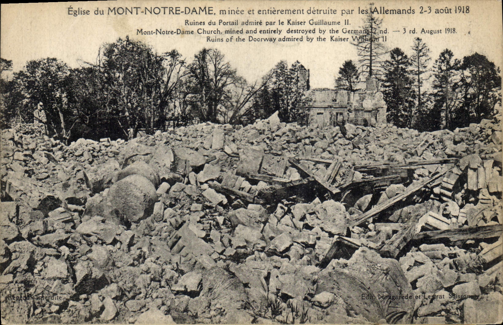Church of Mont-Notre-Dame — ruins after German destruction — Éd. Négrard et Lestrat, Saissonne