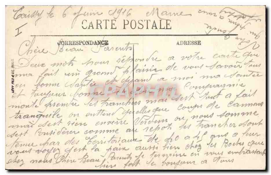 CPA Militaria Guerre Europenne 1914 1915 Reims bambarde Angle rue Thiers et rue de la Renfermerie ma — Verso