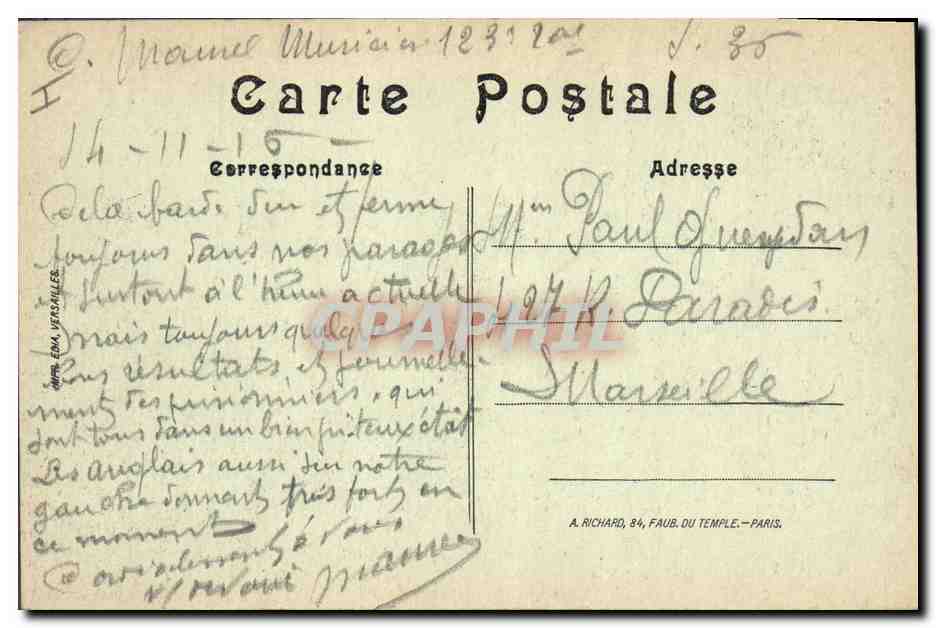 Assevillers (Somme) — Aspect du Village après la bataille — A.R. 174 — Achterkant