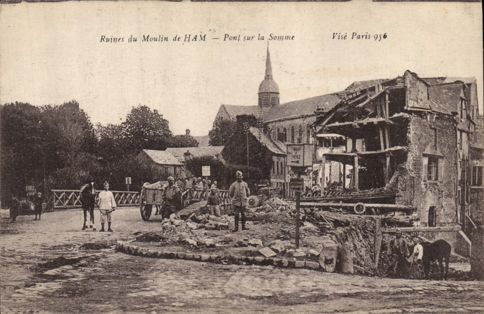 CPA Militaria Ruines du Moulin de Ham pont sur la Somme 