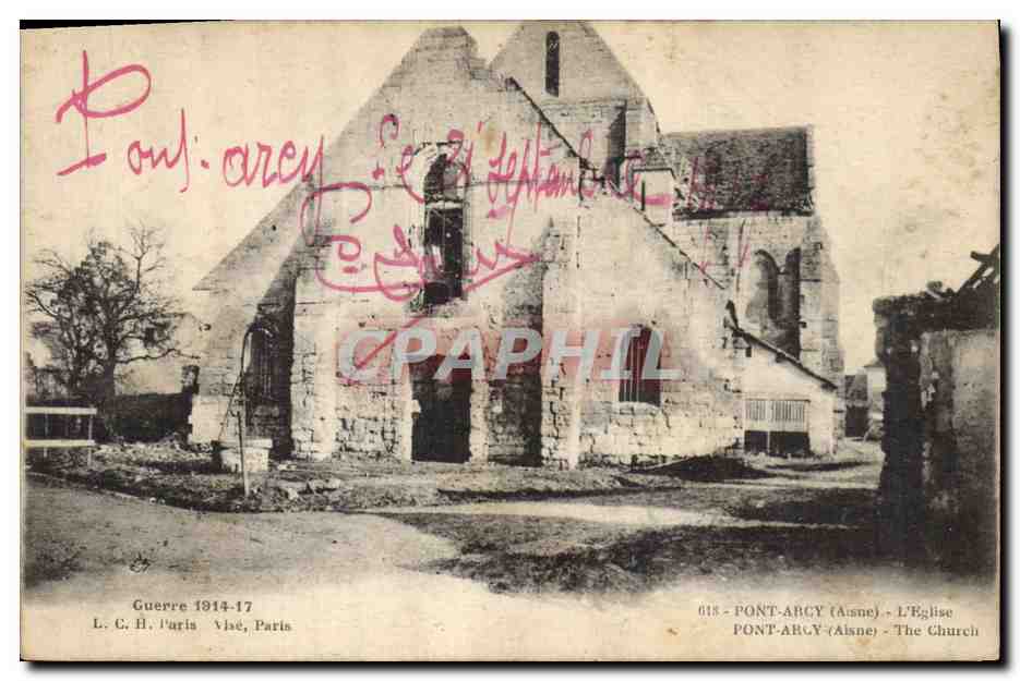 CPA Militaria Guerre 1914 17 pont Arcy Aisne l'eglise 