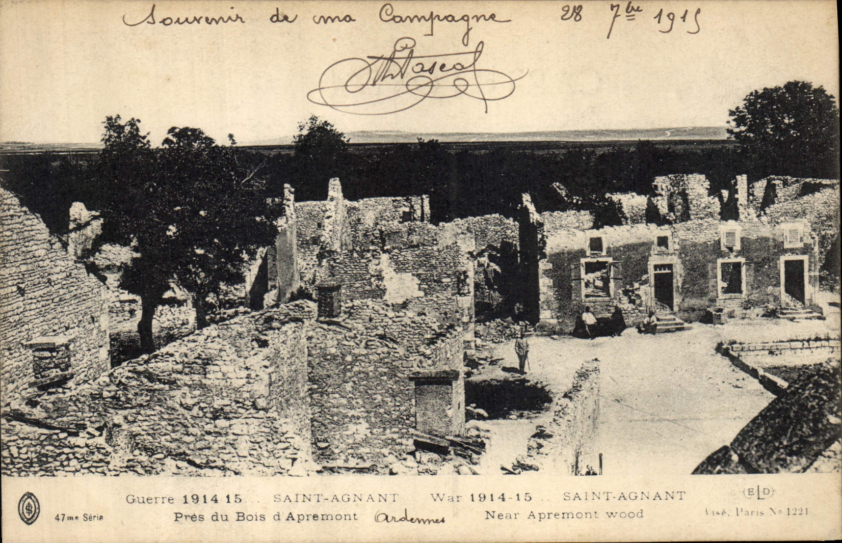 Saint-Agnant — Ruines après la guerre 1914-15 — Éditeur ELD, Paris, n° 1221, 47me Série