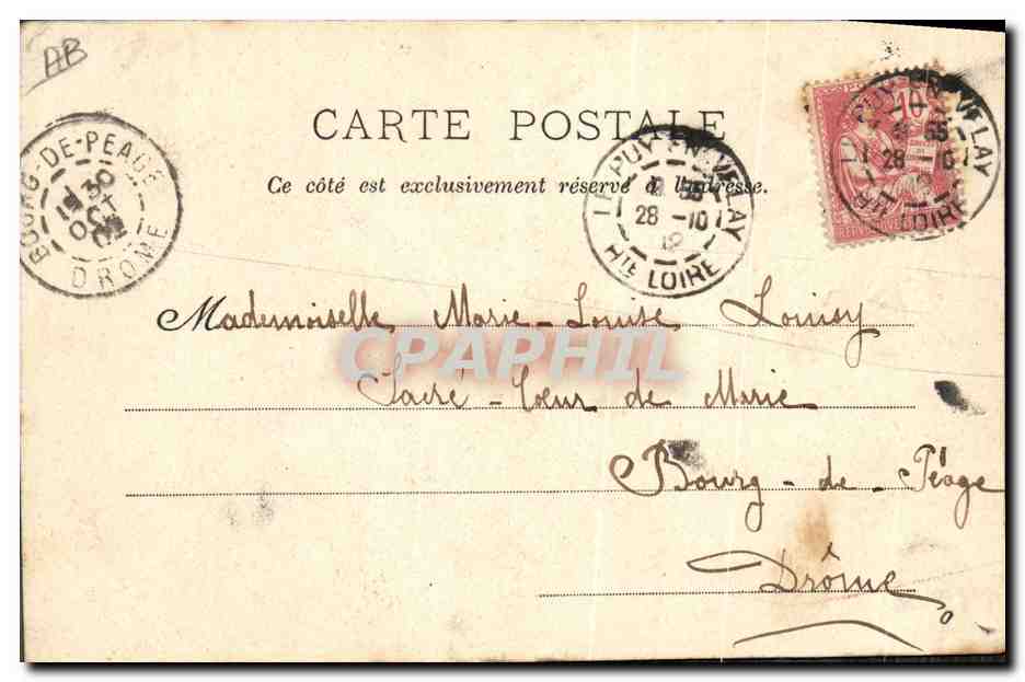 CPA Folklore Environs du Puy Type de la paysanne de la Haute Loire — Verso