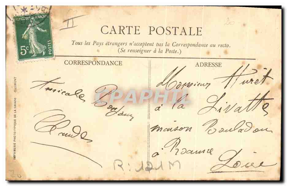 CPA Folklore Jeune Tricoteuse Auvergnate — Verso