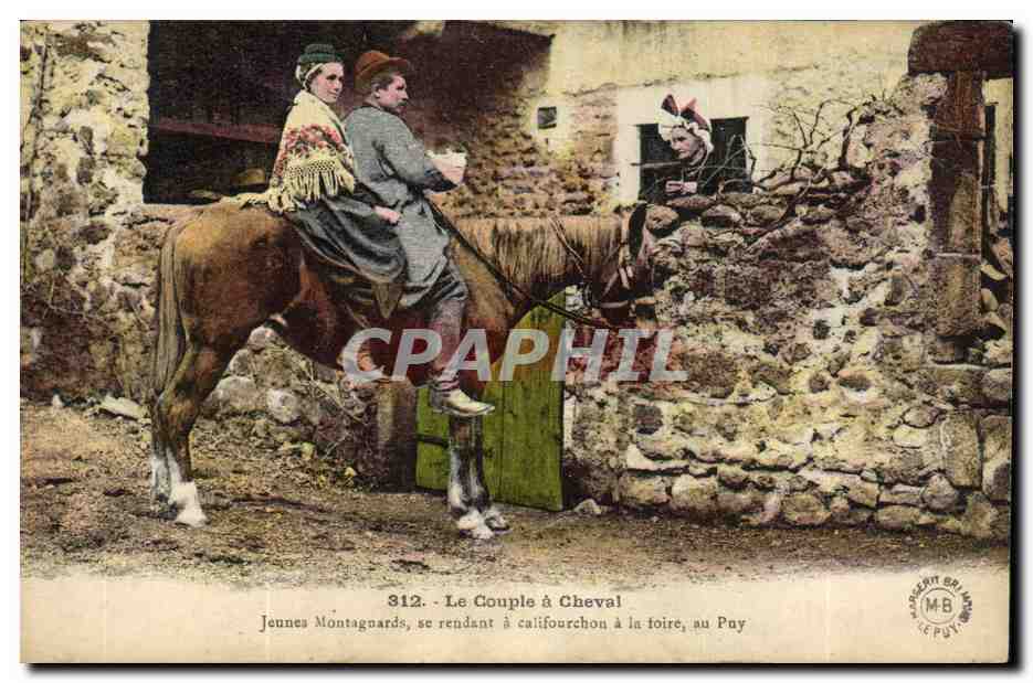 Le Couple à Cheval — Jeunes Montagnards se rendant à califourchon à la foire, au Puy — Éditions Marguerit-Brémain
