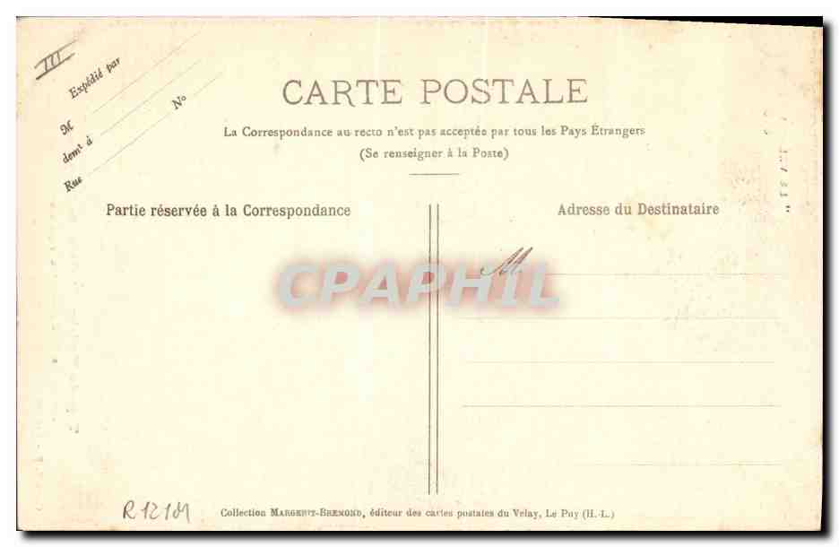 CPA Folklore Le Velay Type du musicien d'Auverge de campagne Le joueur de Vielle — Verso