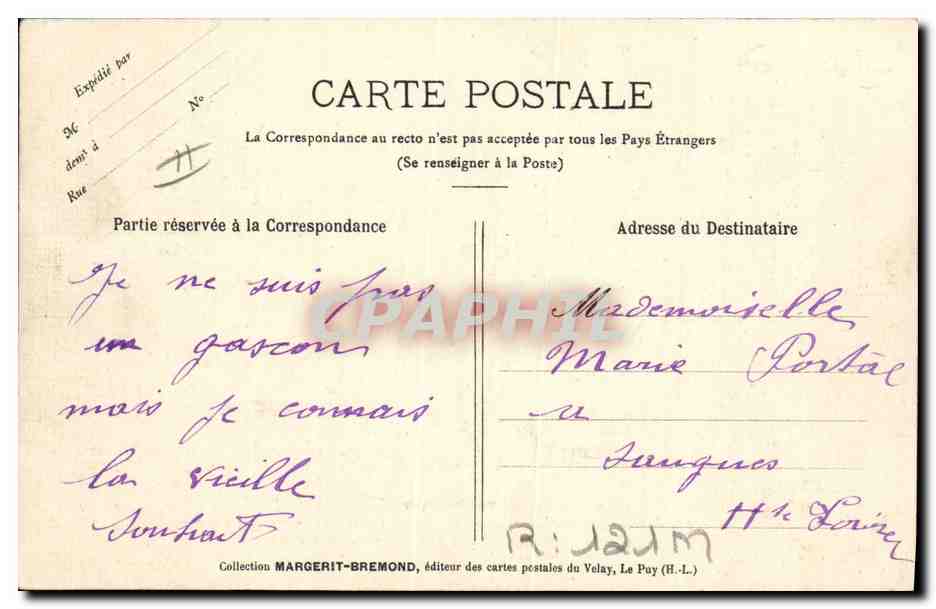 CPA Folklore Le Velay La bourree — Verso