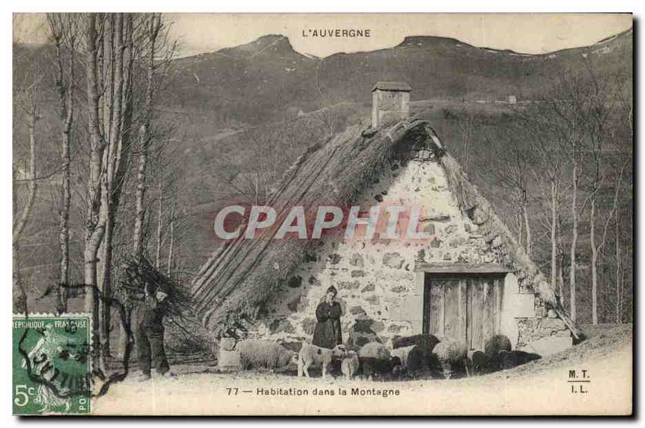 CPA Folklore Habitation dans la montagne Moutons Auvergne