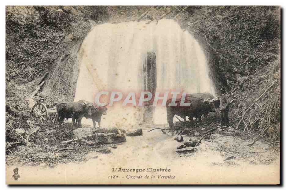 CPA Folklore Auvergne Cascade de la Verniere Boeufs