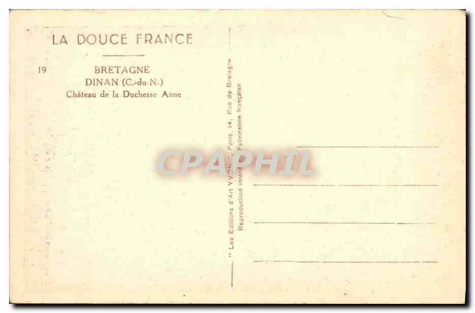 CPA Chateau de la Duchesse Anne Dinan — Rückseite