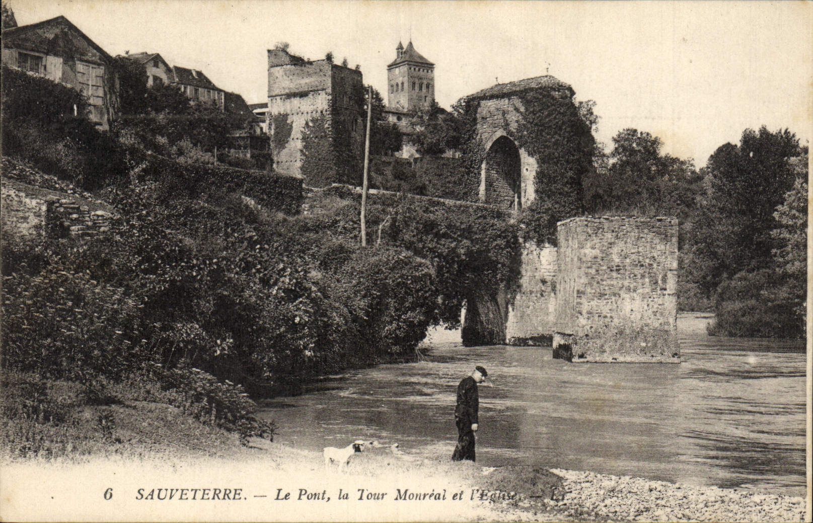 Sauveterre — Le Pont, la Tour Montréal et l'Église — Éditeur Levy Frères & Cie, Paris, n°6