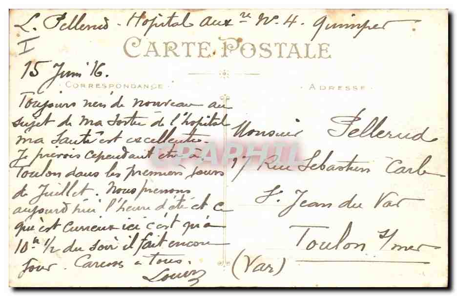 CPA Prefecture Quimper — Verso