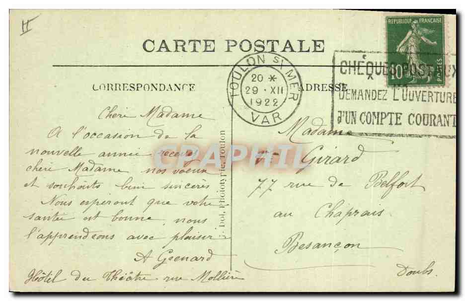 Marine de Guerre — EDGARD-QUINET — Croiseur de 1re classe — Reverso