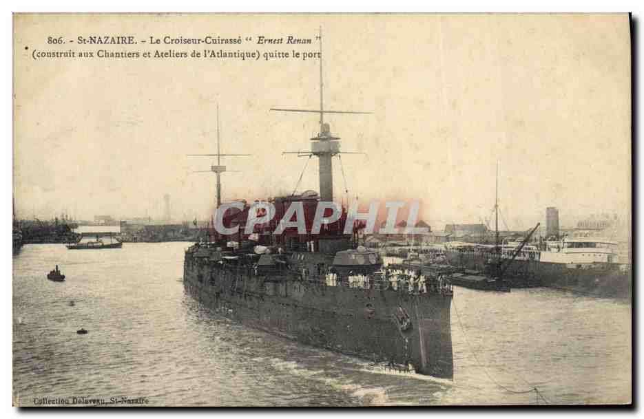 St-NAZAIRE — El crucero-acorazado "Ernest Renan" abandona el puerto — Colección Delarue, St-Nazaire