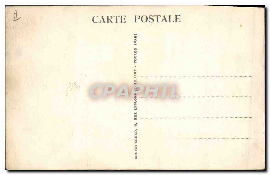 Croiseur Émile Bertin — Port au coucher de soleil — Éditeur : BOUTET-SOURD, 8, Rue Leblond-Hillaire, Toulon (Var) — Achterkant