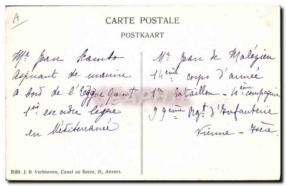 CPA Bateau de guerre Le D'Estrees Navire ecole Francais en rade a Anvers — Verso