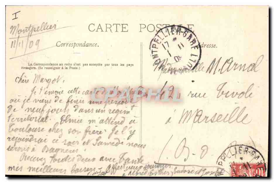 CPA Palais de justice Montpellier — Verso