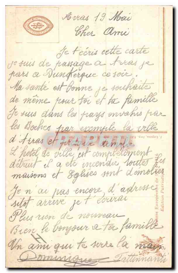 CPA Militaria Arras Coin de la petite place et de la rue de Balances — Rückseite