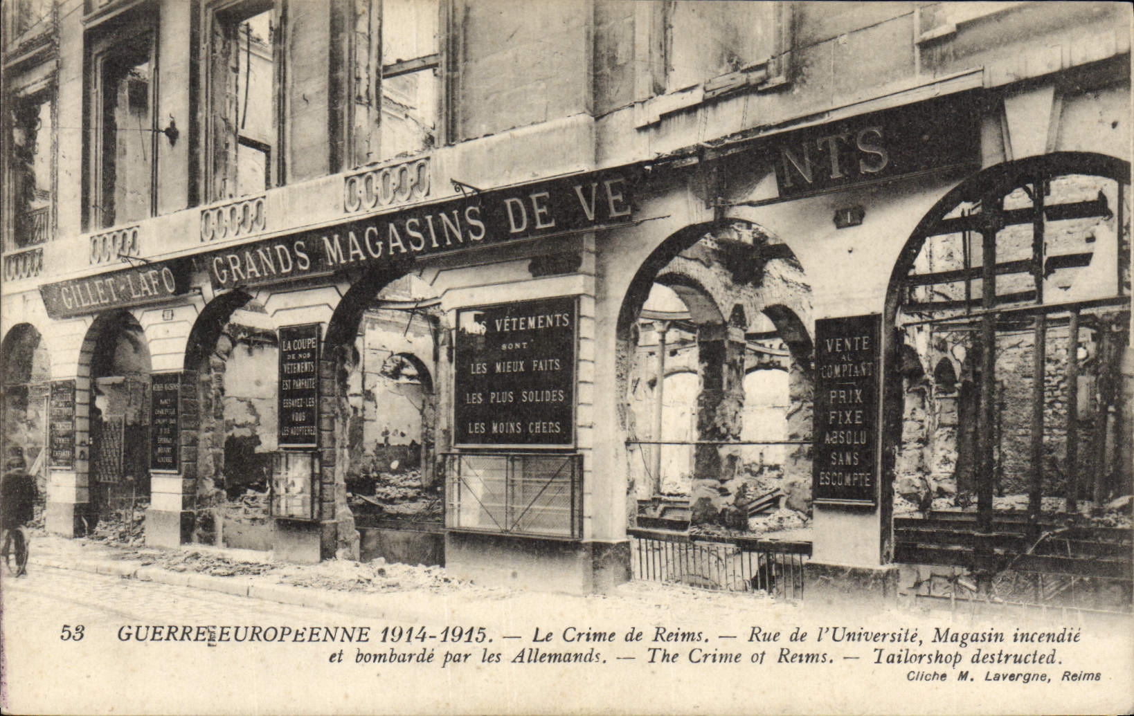 Reims — Rue de l'Université — Zerstörte Kaufhäuser Gillet-Lafont — Foto von M. Lavergerne