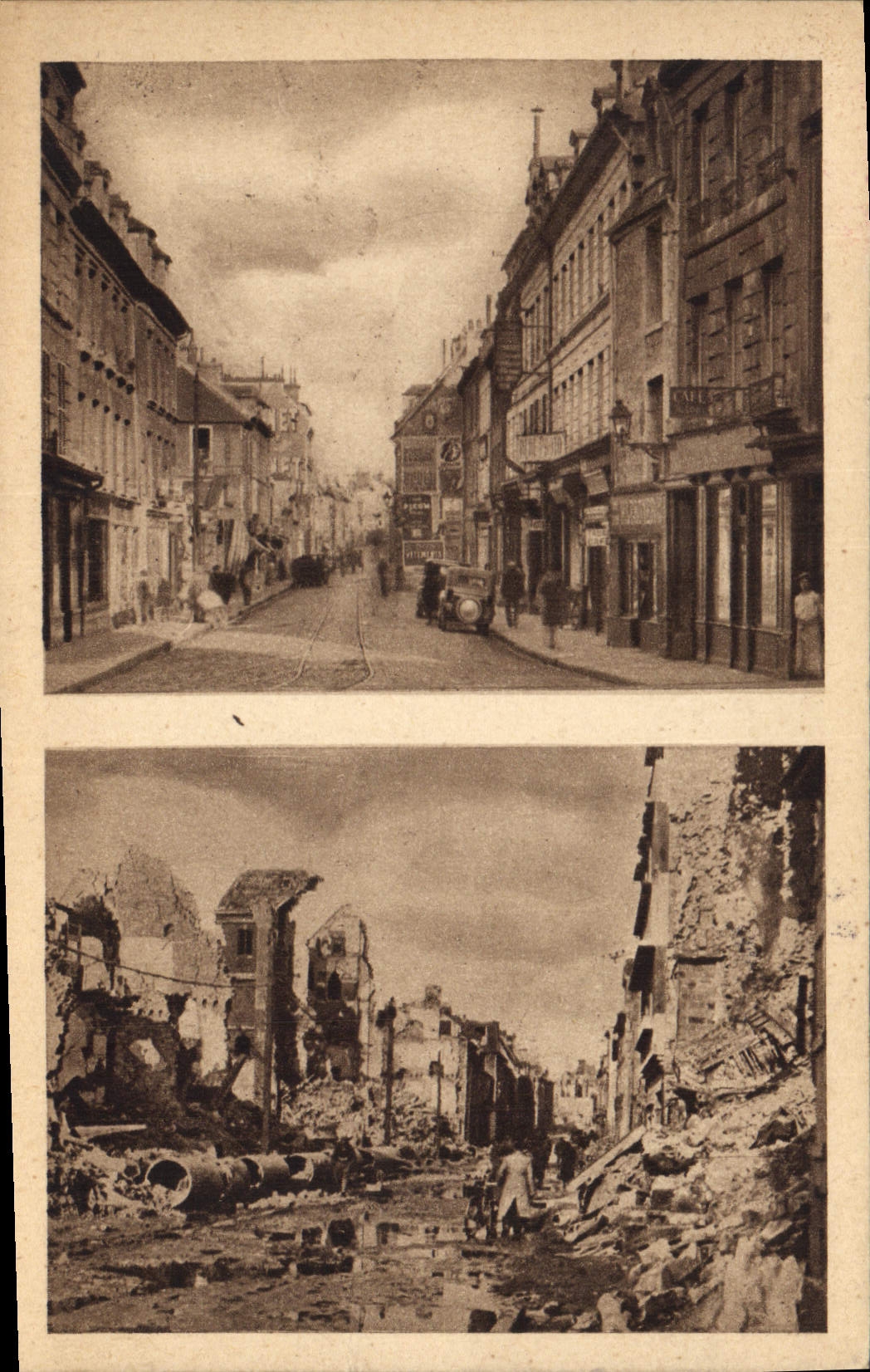 Caen - La rue d'Ange — Vor und nach dem Kampf — Edition M. Lecot