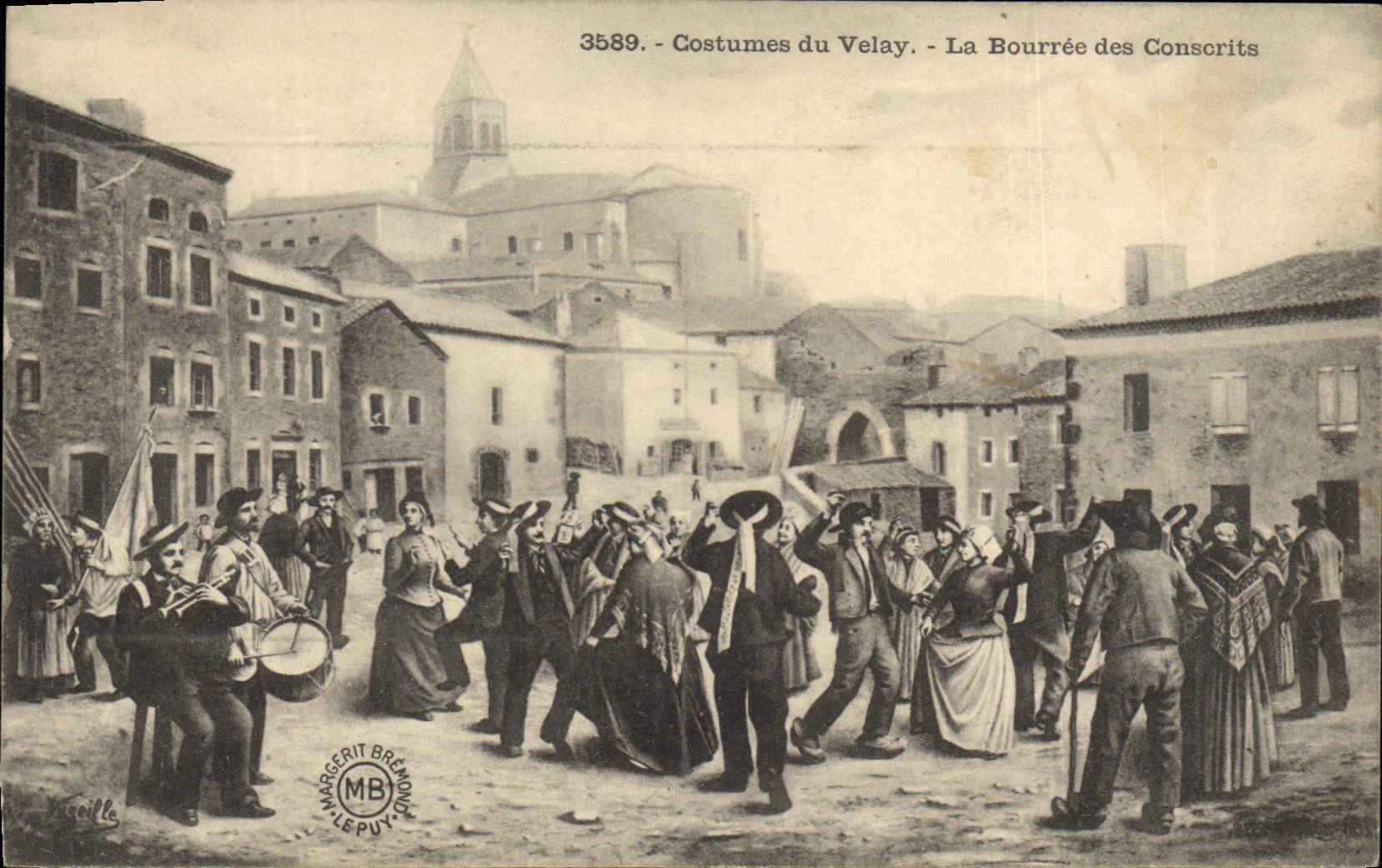 CPA Folklore Costumes du Velay La bourree des conscrits