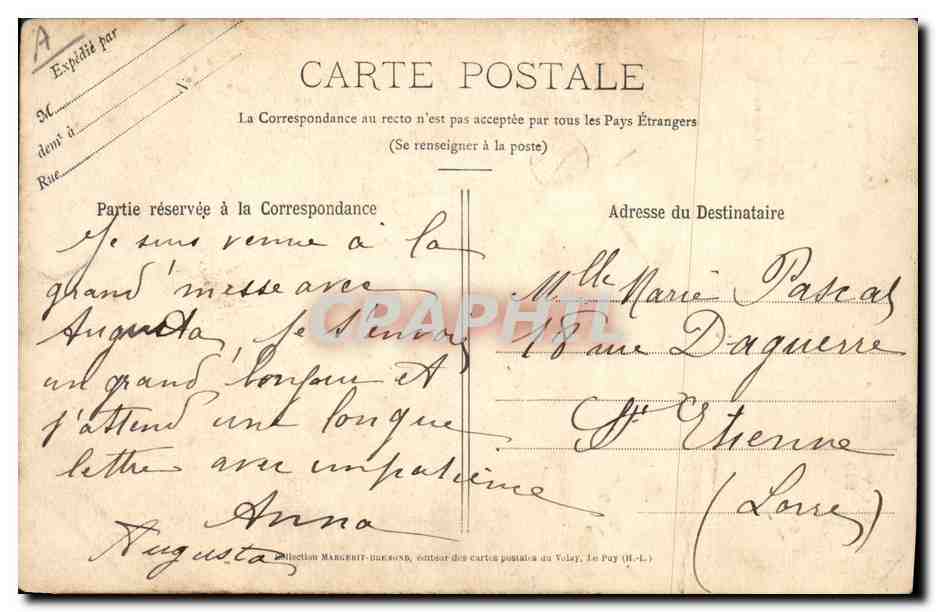 CPA Folklore Le chapeau a l'ombrage Le Velay — Verso