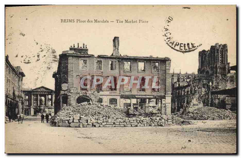 Reims - Place des Marchés — Ruines après guerre — Éditeur inconnu