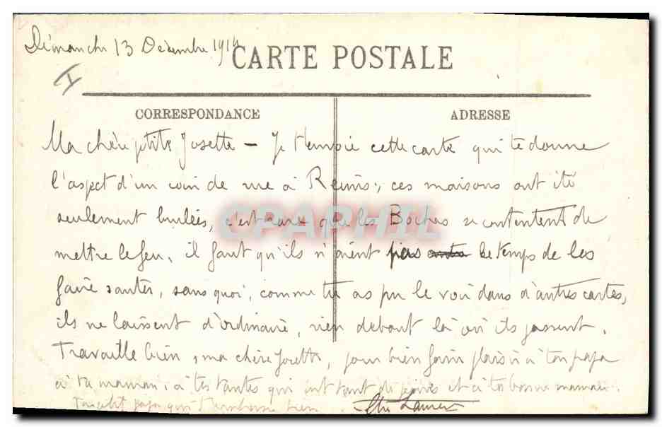 Impasse du Levant à Reims — Bombardée et incendiée — Éditeur M. Lavergne, Reims, n° 329 — Rückseite