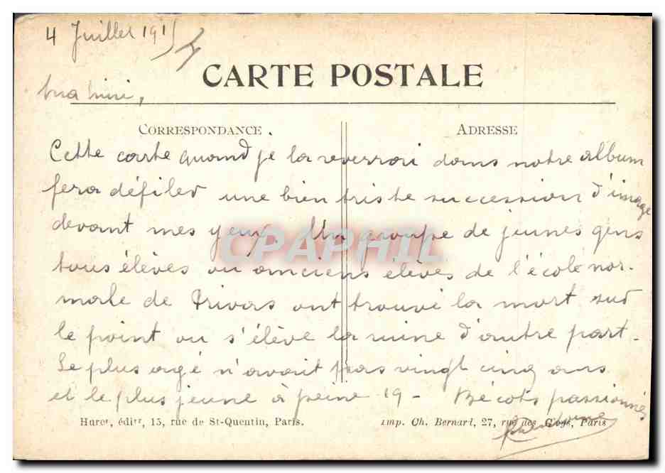 CPA Militaria Hebuternes L'eglise au 5 mars 1915 — Rückseite