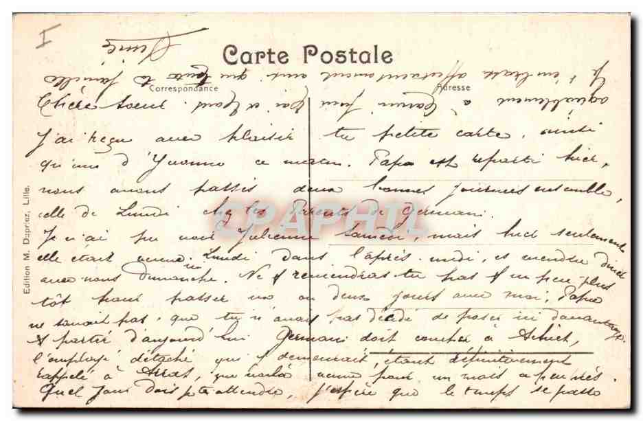 Arras - La Cathédrale — ruines après les bombardements — Édition M. Dispritz, Lille, n° 291 — Rückseite