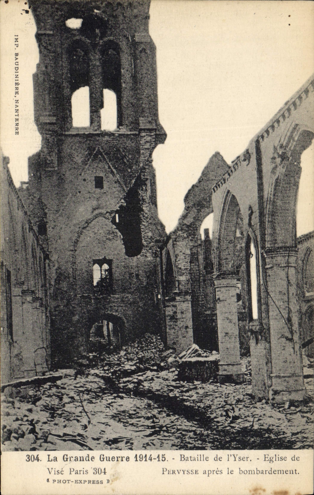 Pervyse — Église détruite après le bombardement — IMP. BAUDINIÈRE, NANTERRE