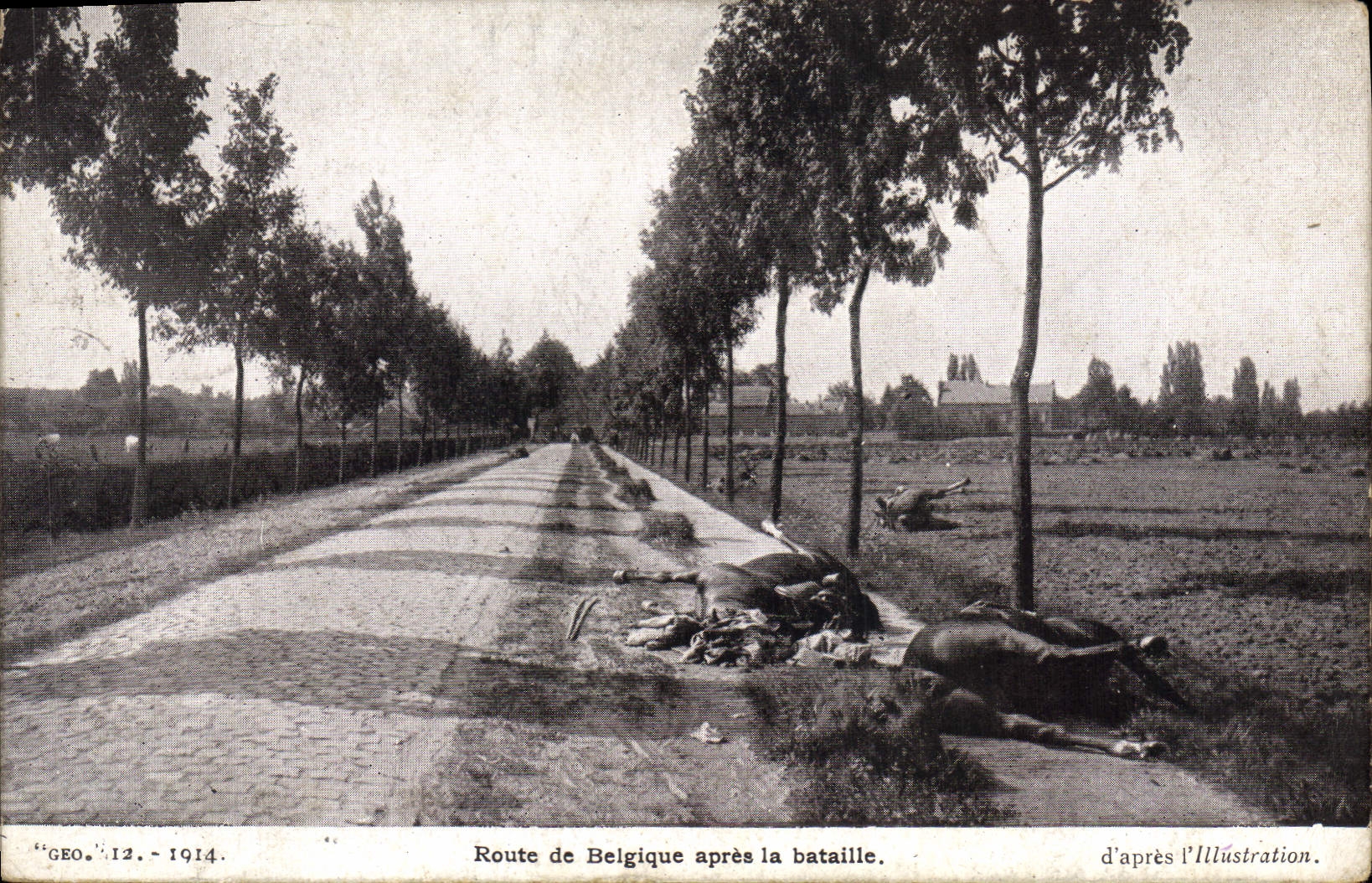 CPA Militaria Route de Belgique apres la bataille