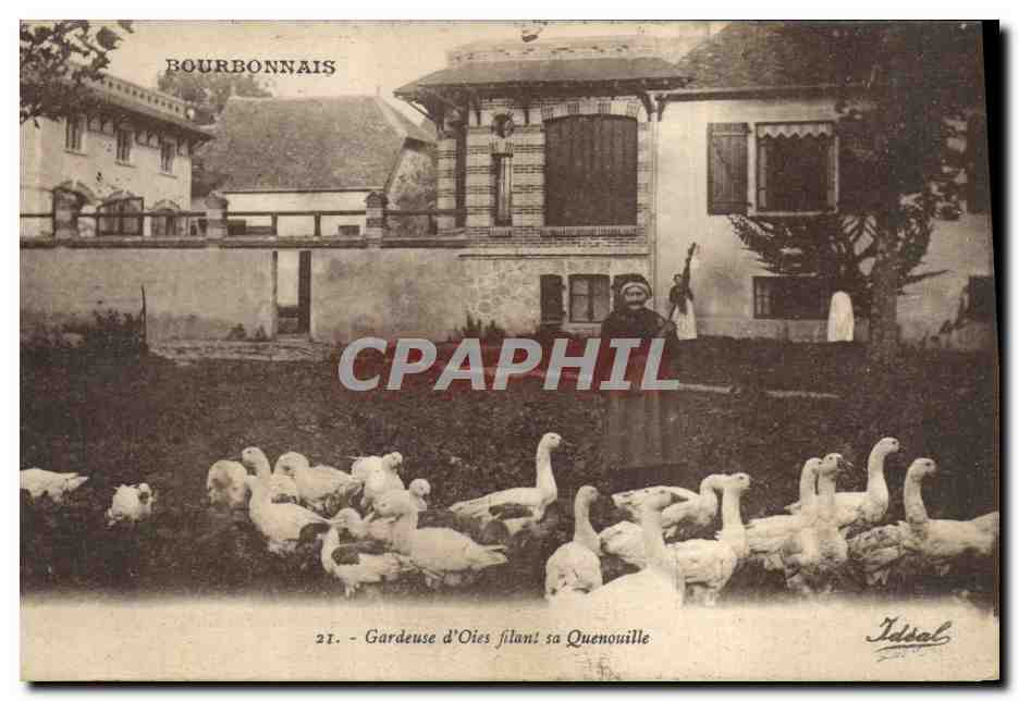 CPA Folklore Gardeuse d'oies filant sa Quenouille Bourbonnais