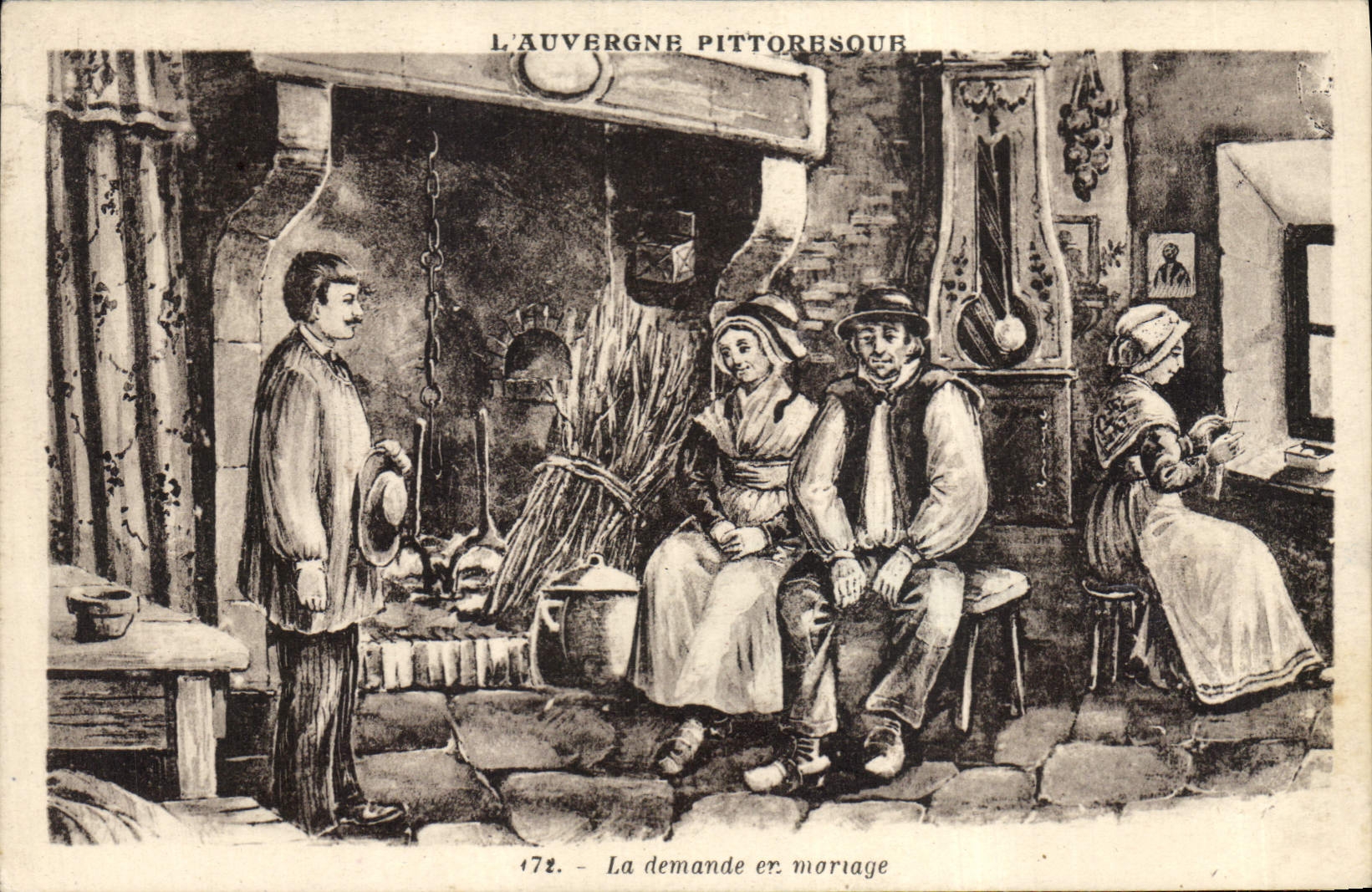 CPA Folklore Auvergne La demande en mariage 