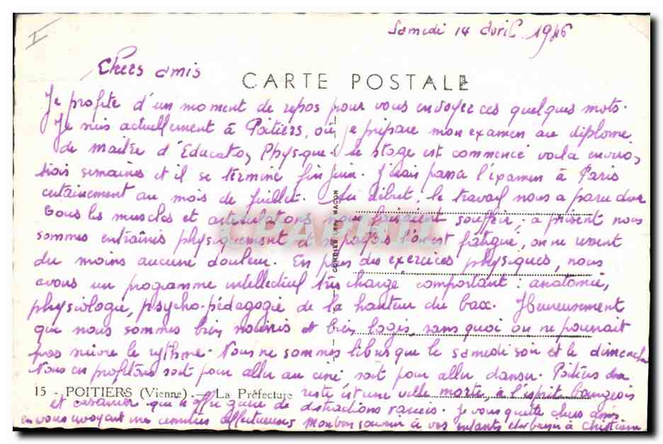 CPA Prefecture Poitiers — Verso