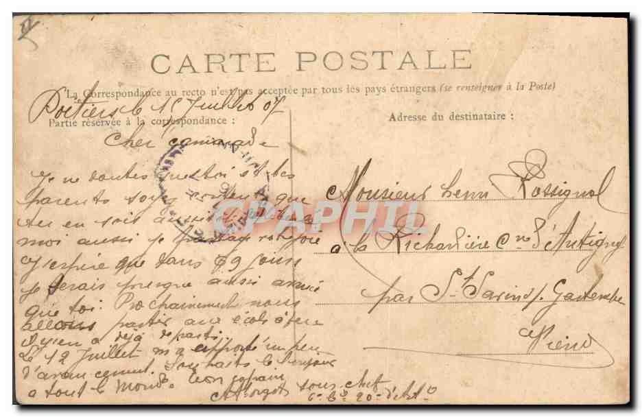 CPA Poitiers Hotel de la Prefecture  — Verso