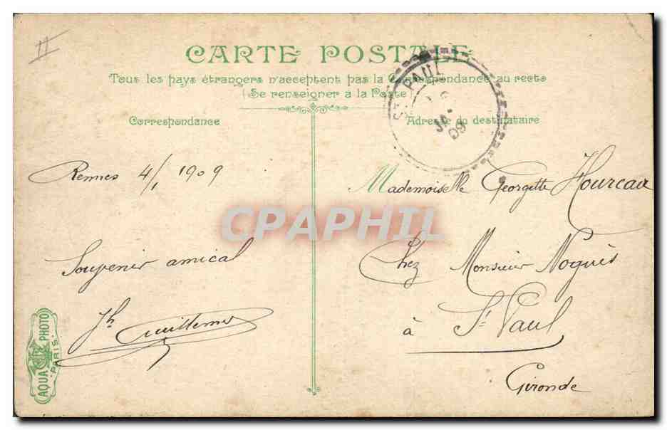 CPA Prefecture Rennes — Verso