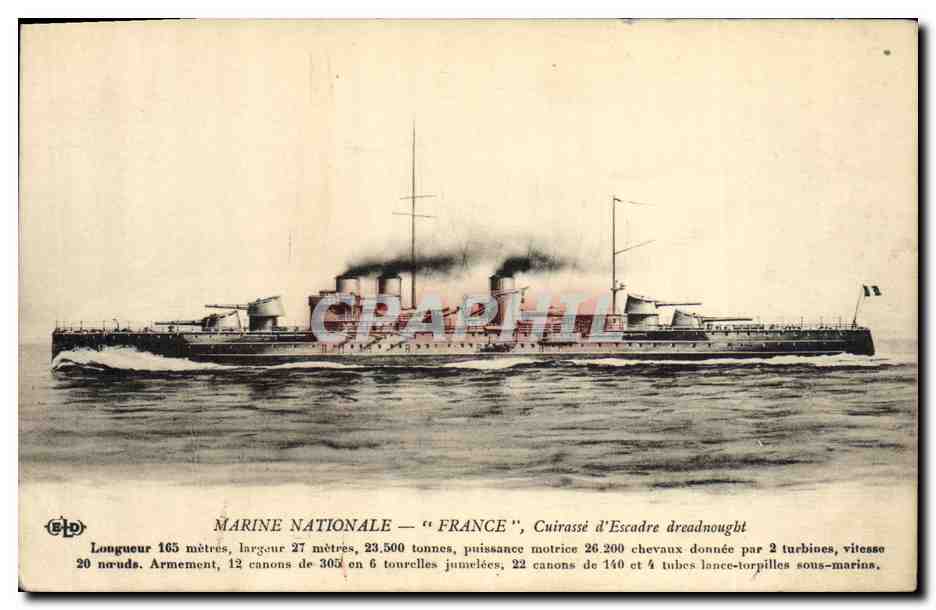 Marine Nationale — "France", Cuirassé d'Escadre dreadnought — Éditeur ELD, n° de série non visible