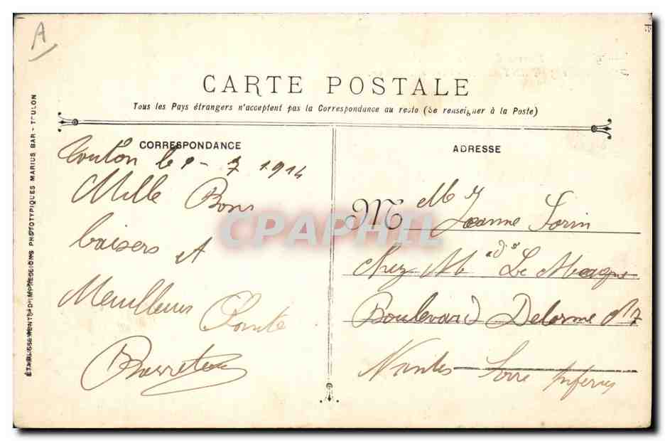 Fantassin - Contre-torpilleur — Marine Militaire Française — Éditeur : Établissements Phototypiques Bar-Tulon — Reverso