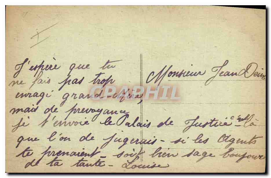 CPA Palais de Justice Pont Audemer — Verso