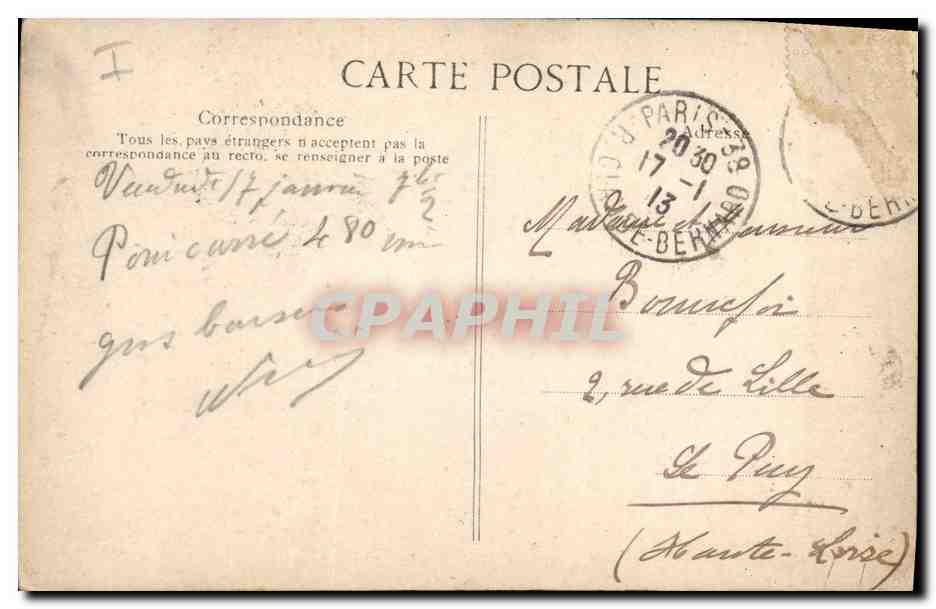 CPA Palais de Justice et la Conciergerie Paris — Rückseite