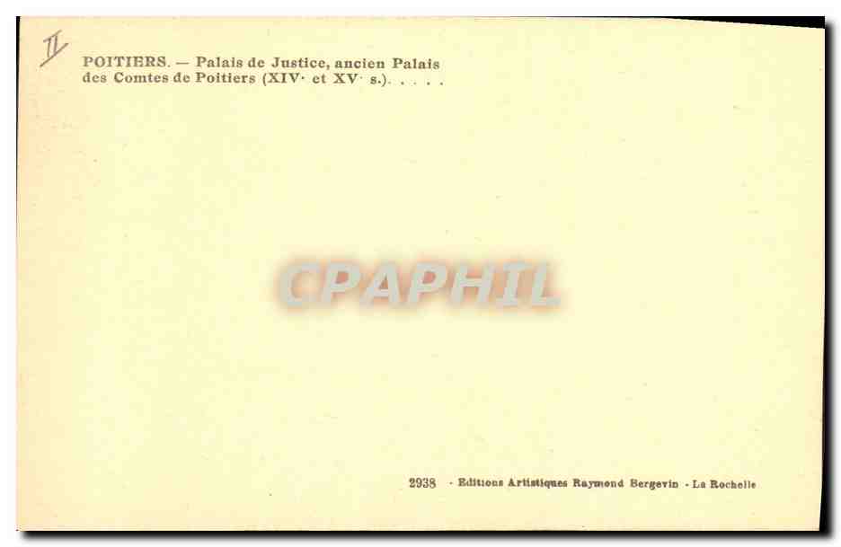 CPA Palais de Justice Ancien Palais des Comtes de Poitiers  — Verso