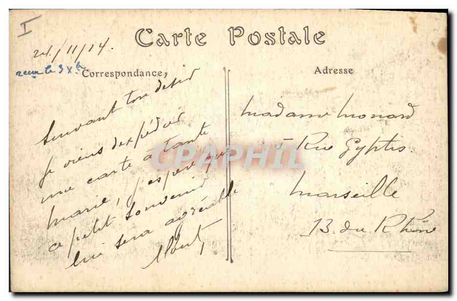 Kathedraal van Reims en wijk Cérès — bombardement van 19 september 1914 — Jules MATOT, uitgever, Reims, n°7 — Achterkant