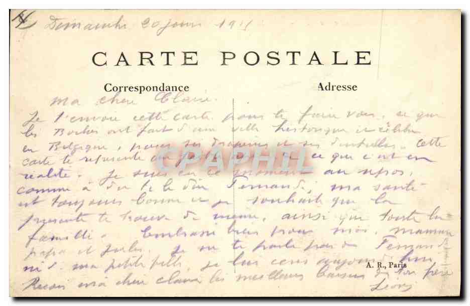 Ipres (België) — De plein van de Station na de bombardement — A.R. n°80 — Achterkant