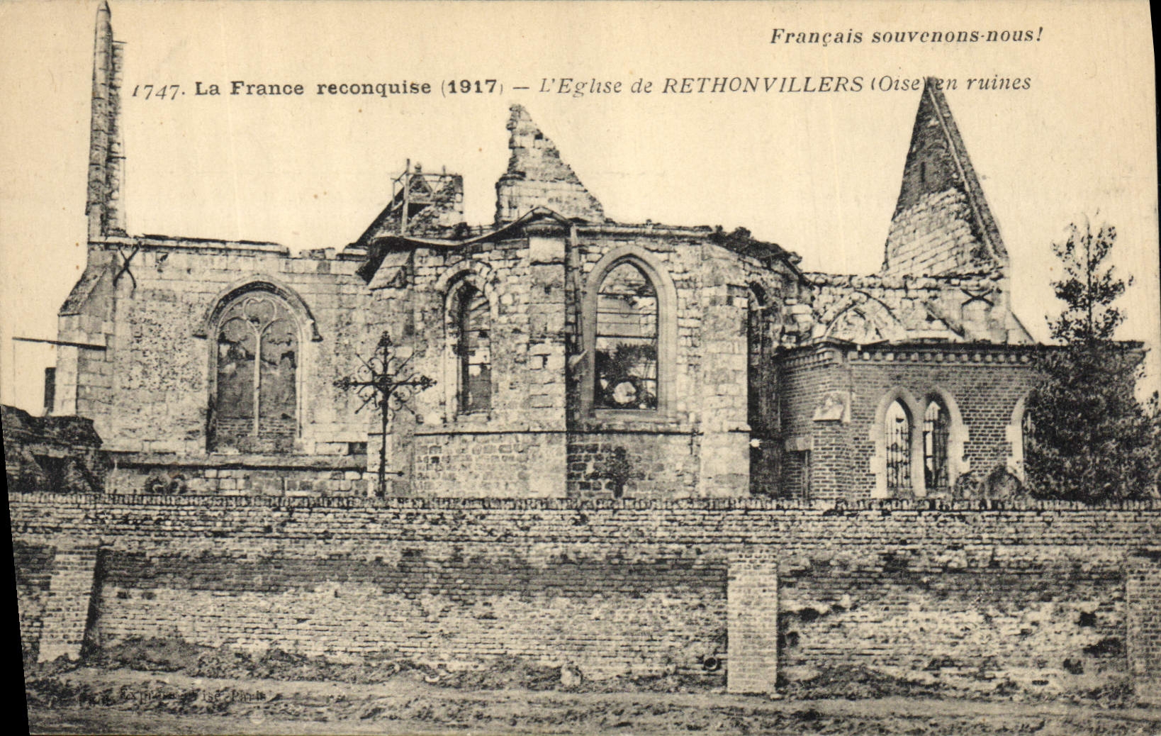 Église de Rethonvillers (Oise) en ruines — 1917 — Éditeur : Société d'Éditions de la Poste