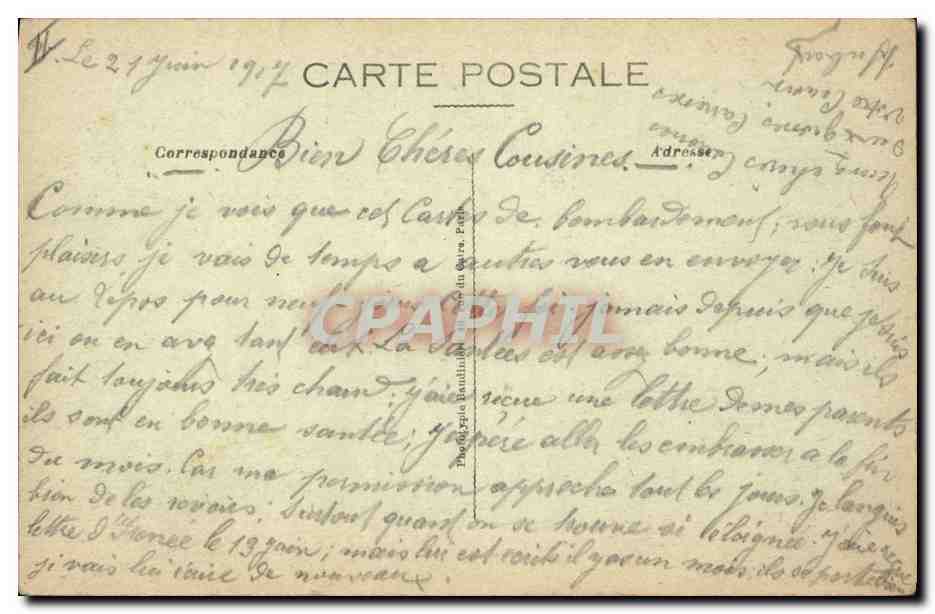Verdun — Caserne Miribel (Ruines Septembre 1916) — Éditeur : Photo-Verdun, n° 1215 — Achterkant