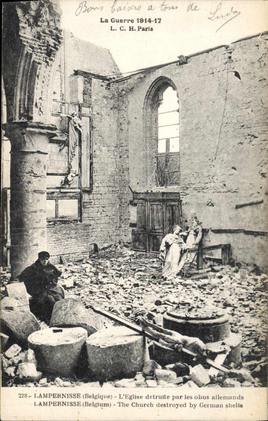 Lampernisse (Belgique) — Église détruite par les obus allemands — L. C. H. Paris, n° 228