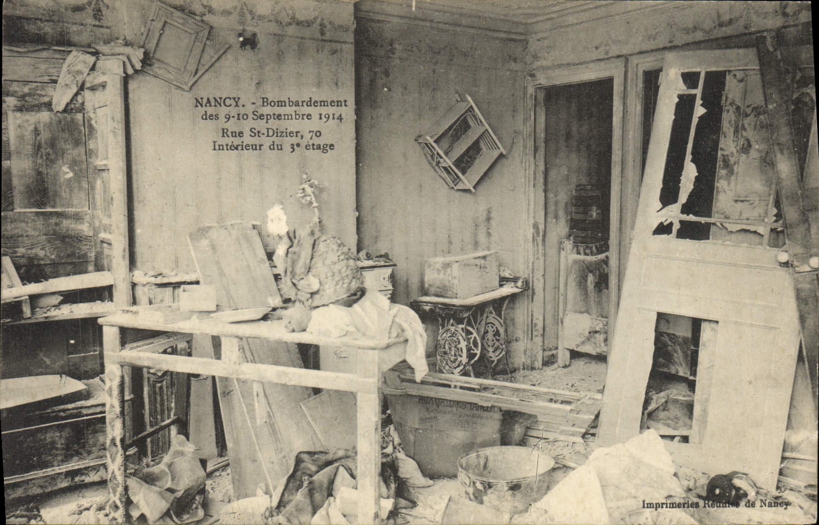 Nancy - Bombardement des 9-10 Septembre 1914 - Intérieur du 3e étage, Rue St-Dizier, 70