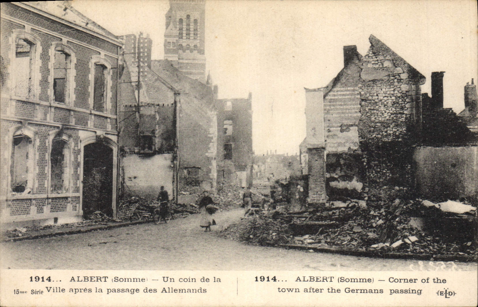 Albert (Somme) — Coin de la ville après passage des Allemands — E. Le Dotey, imp. Edil., 127, Boulevard de Sébastopol - Paris