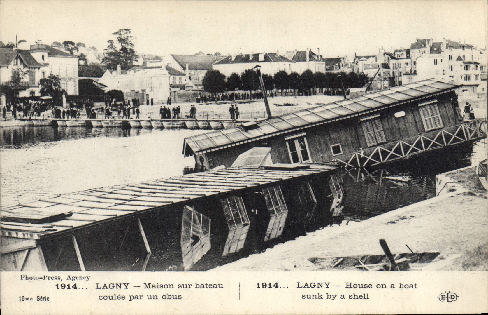 Lagny — Maison sur bateau coulée par un obus — Photo-Press, Agence, 16me Série